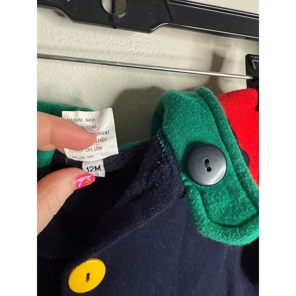 Vintage 90s ESK Baby Boy Navy Red Green Colorblock Button‎ Up Footless Sleepsuit